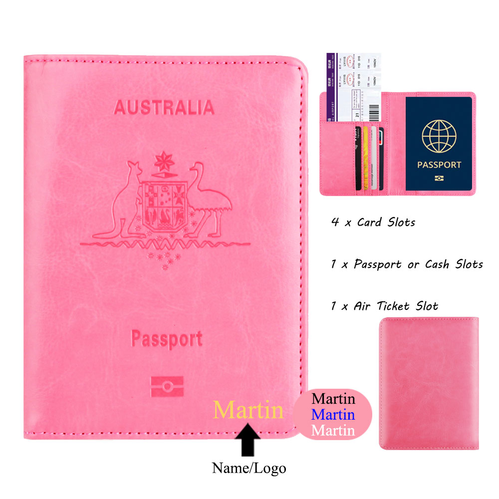 Leather Passport Cover - Customized Name Australia RFID Blocking PU
